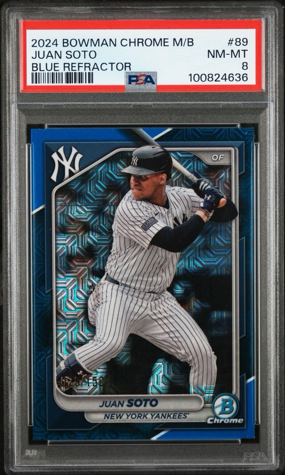 2024 Bowman Chrome - Juan Soto #89 Blue Mojo Refractor /150. PSA 8.