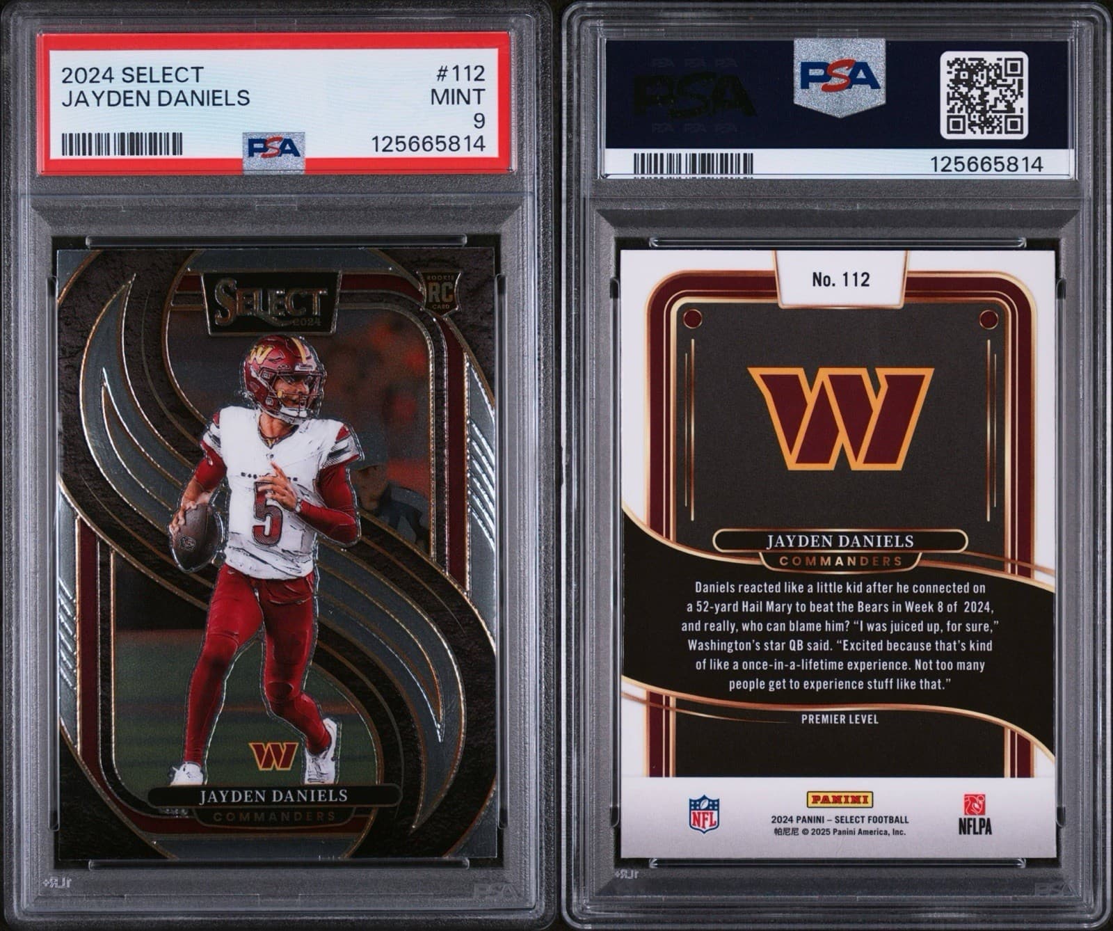 2024 Panini Select - Premier Level Jayden Daniels #112 (RC). PSA 9 Mint