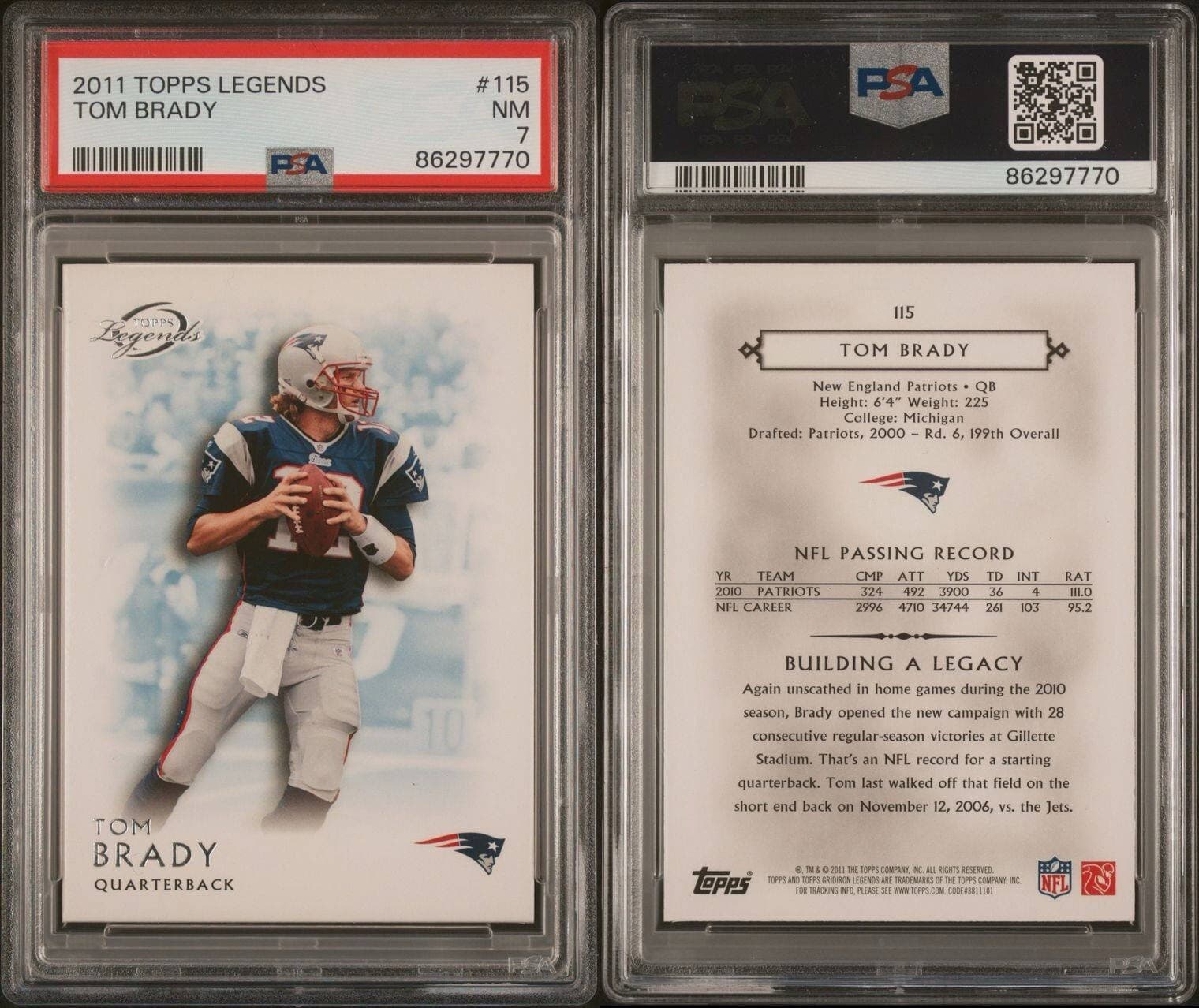 2011 Topps Gridiron Legends - #115 Tom Brady PSA 7