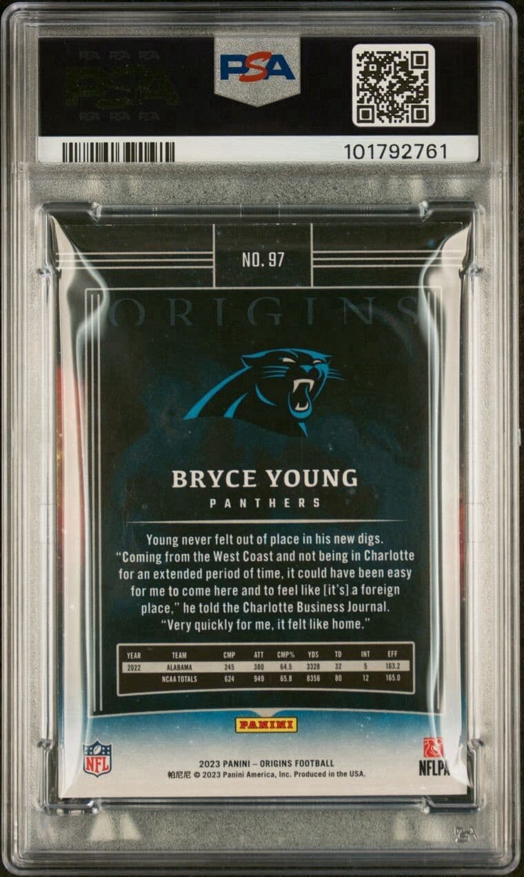 2023 Panini Origins - #97 Bryce Young (RC). PSA 9. Pop 21.