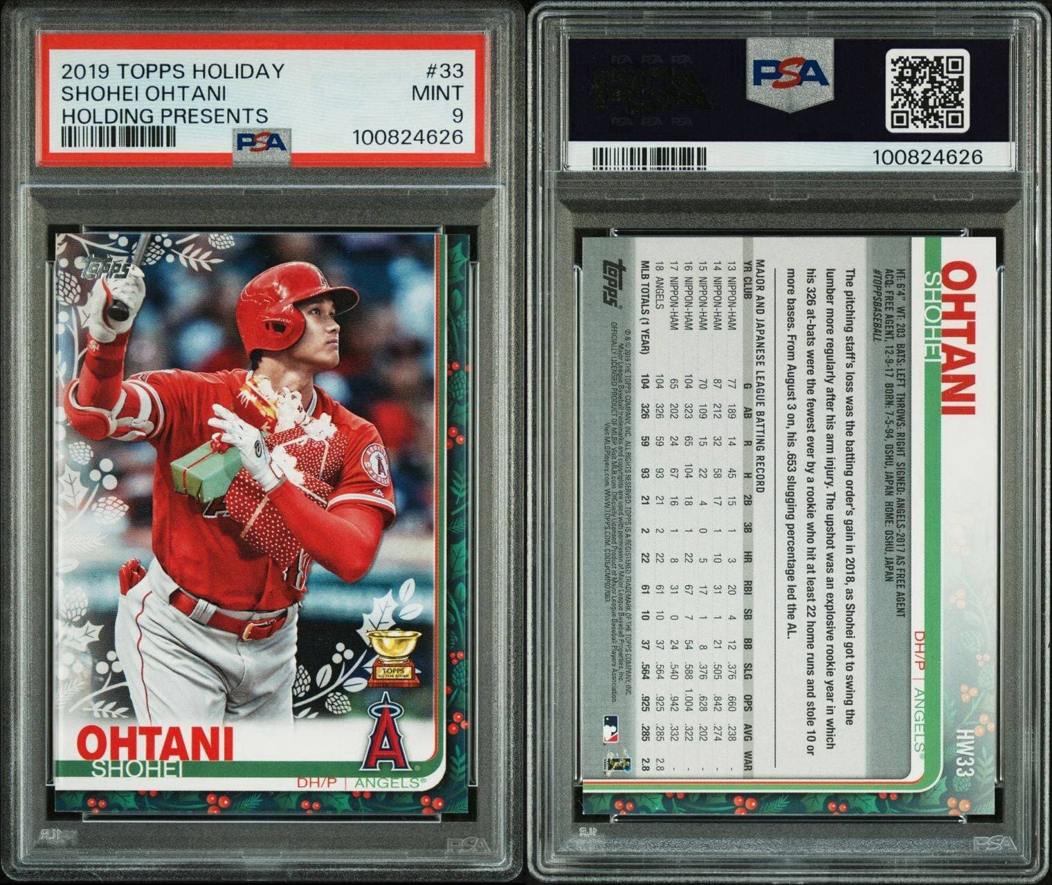 2019 Topps Holiday Shohei Ohtani #33 Holding Presents PSA 9 All Star Rookie Cup