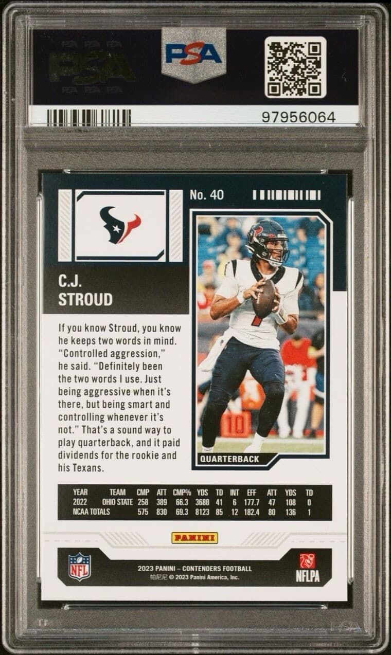 2023 Panini Contenders - Season Ticket #40 C.J. Stroud (RC). PSA 9.