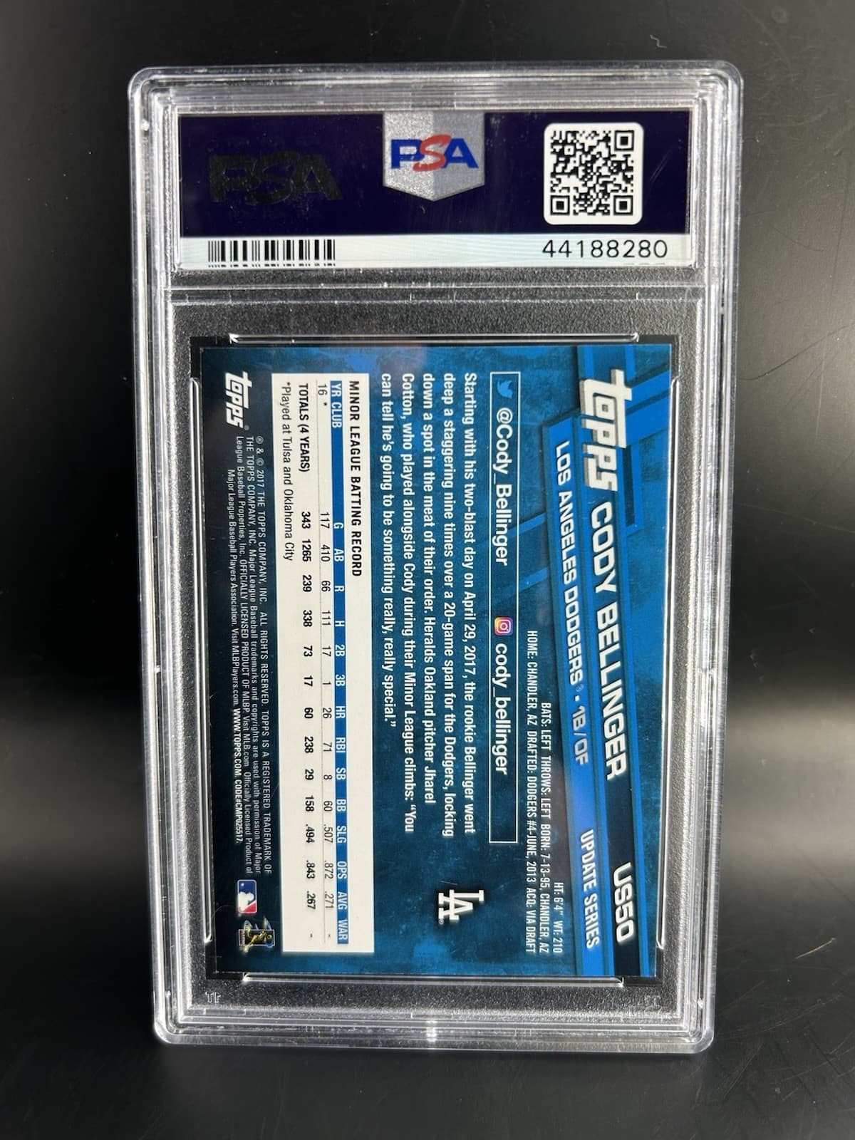 2017 Topps Update Series - Cody Bellinger #US50 Swinging (RC). PSA 10!