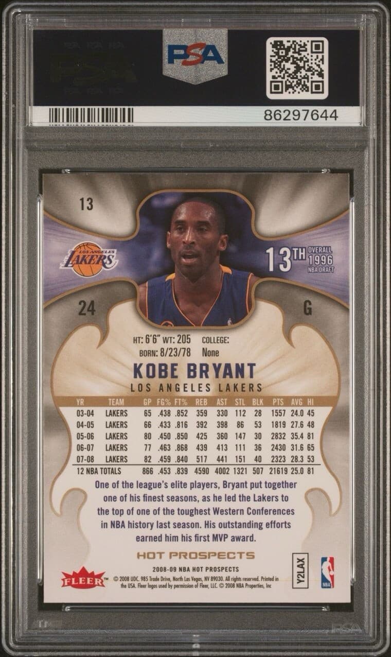 2008 Fleet Hot Prospects Kobe Bryant #13 PSA 8 