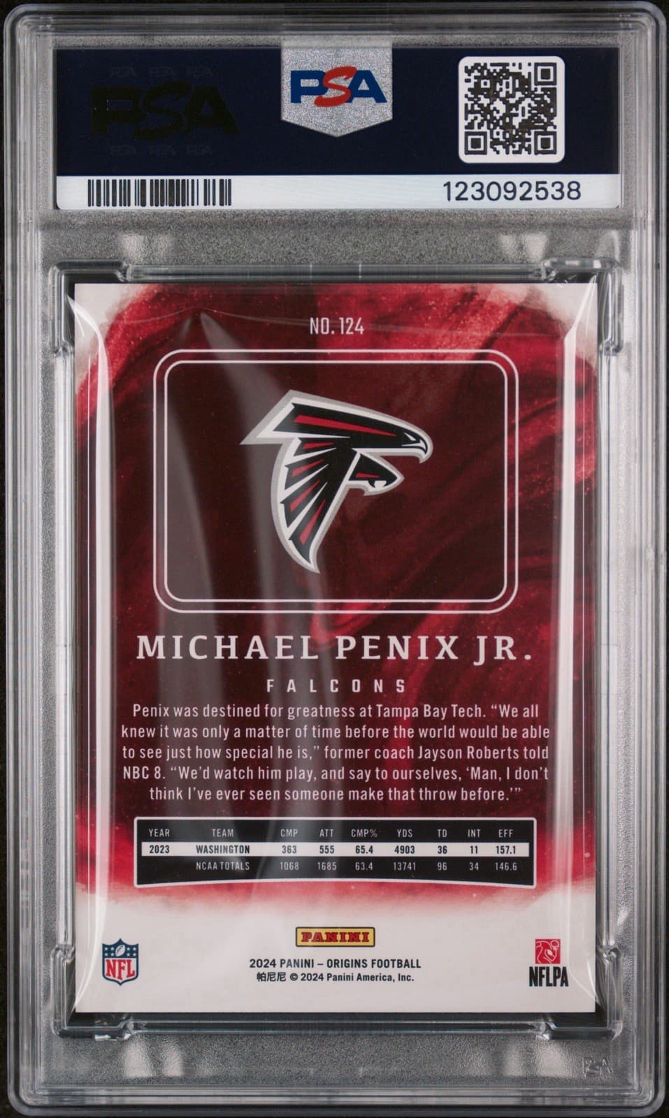2024 Panini Origins - Michael Penix Jr. #124 (RC). PSA 10 GEM MT. Low Pop