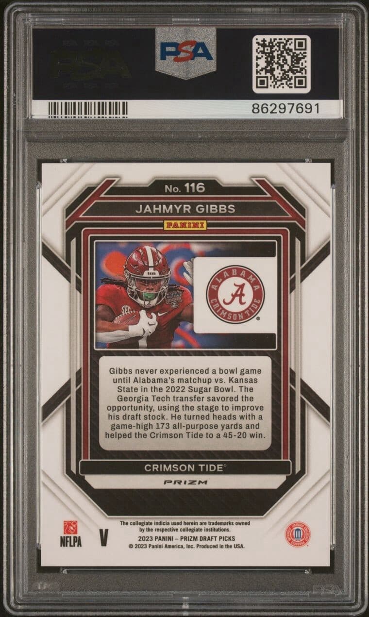 2023 Panini Prizm Draft Picks - Variation Silver #116 Jahmyr Gibbs (RC) PSA 10