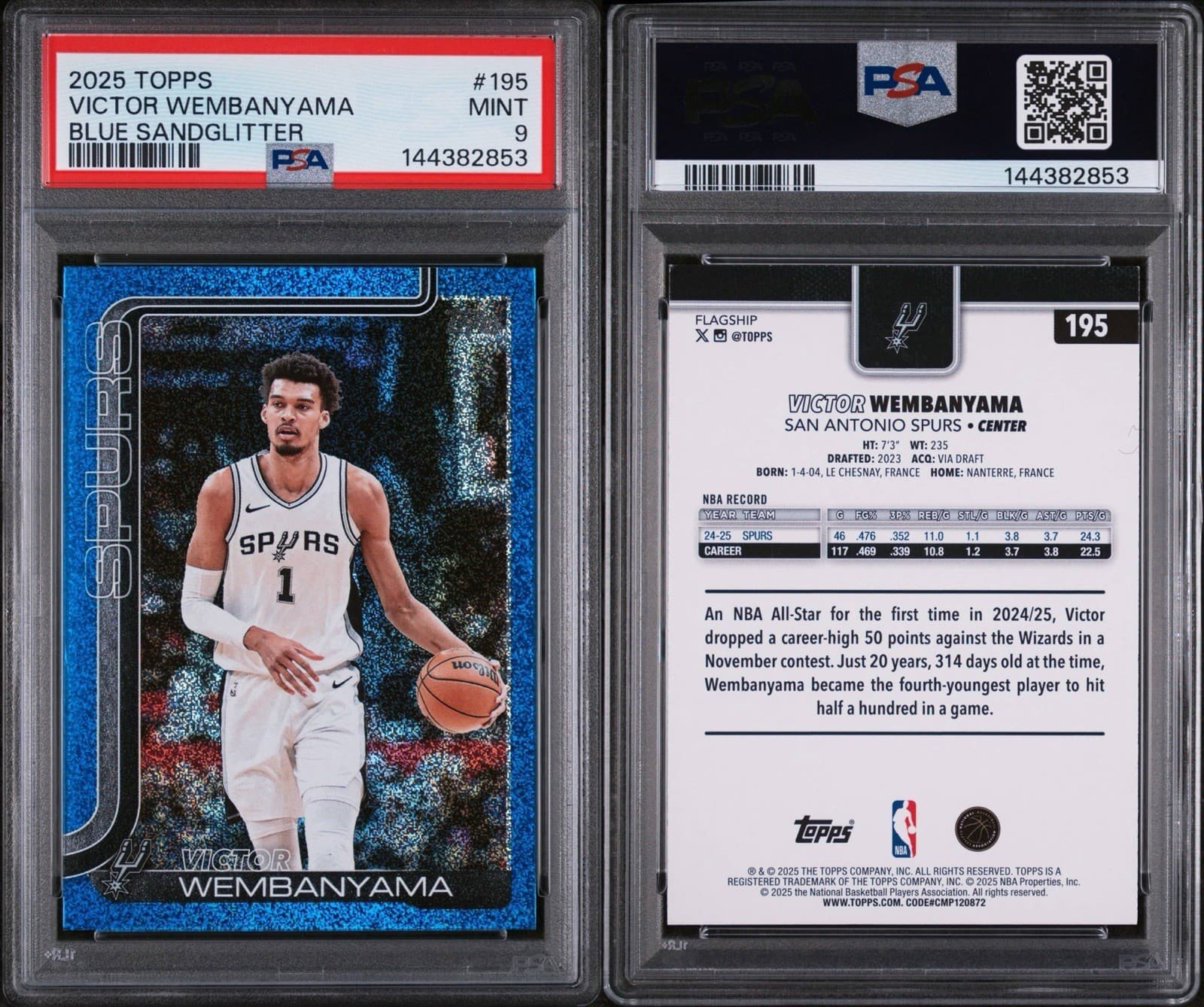 2025-26 Topps - Victor Wembanyama #195 Blue Sandglitter. PSA 9 MINT