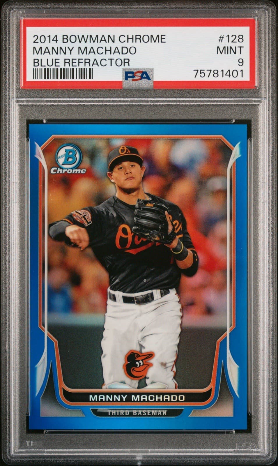 2014 Bowman Chrome Manny Machado #128 Blue Refractor /250. PSA 9 Mint. Pop 7!