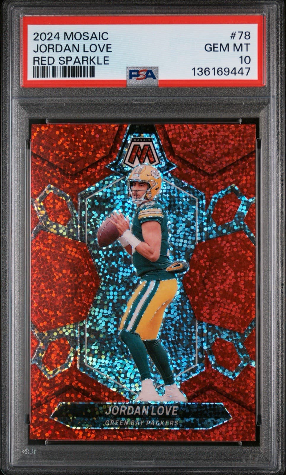 2024 Panini Mosaic - Jordan Love #78 Red Sparkle Prizm. PSA 10 GEM MT. Pop 1!