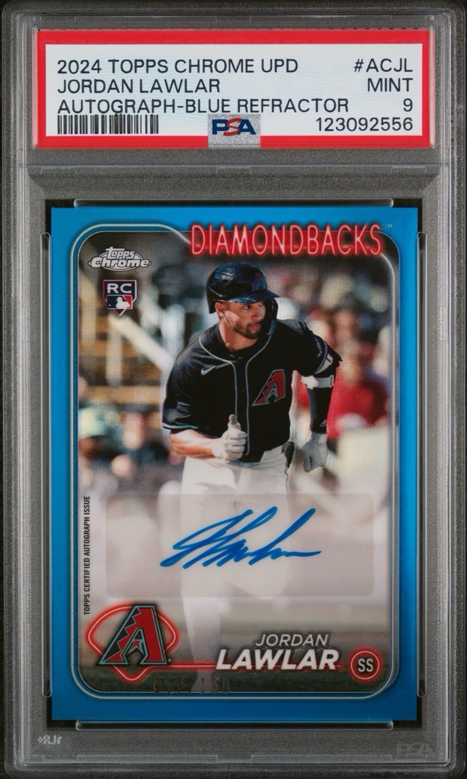 2024 Topps Chrome Update - Autographs Jordan Lawlar Blue Refractor /150. PSA 9