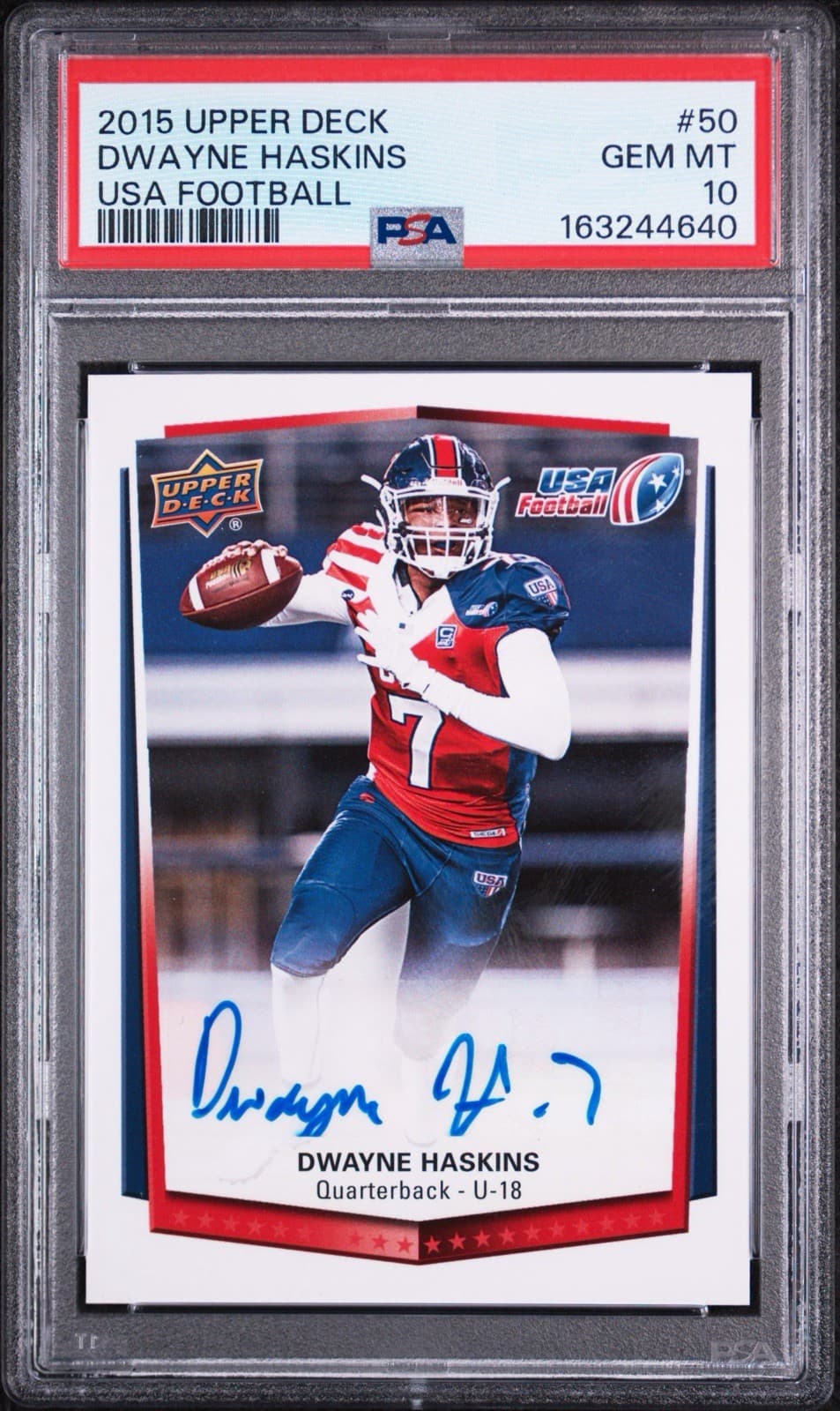2015 Upper Deck USA Football - U-18 Dwayne Haskins #50 Autographs. PSA 10 GEM MT