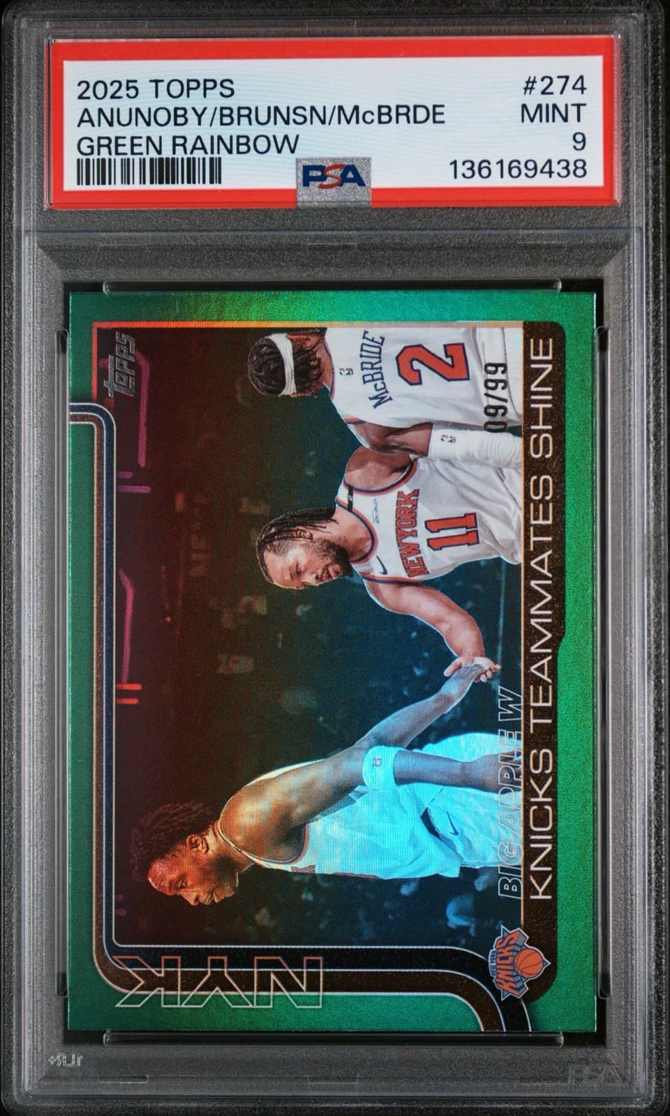 2025-26 Topps Knicks Checklist - Jalen Brunson, etc. Green Rainbow /99. PSA 9