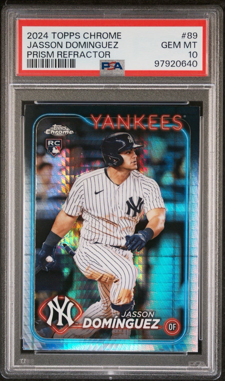 2024 Topps Chrome - Jasson Dominguez #89 Prism Refractor (RC). PSA 10 GEM MT.