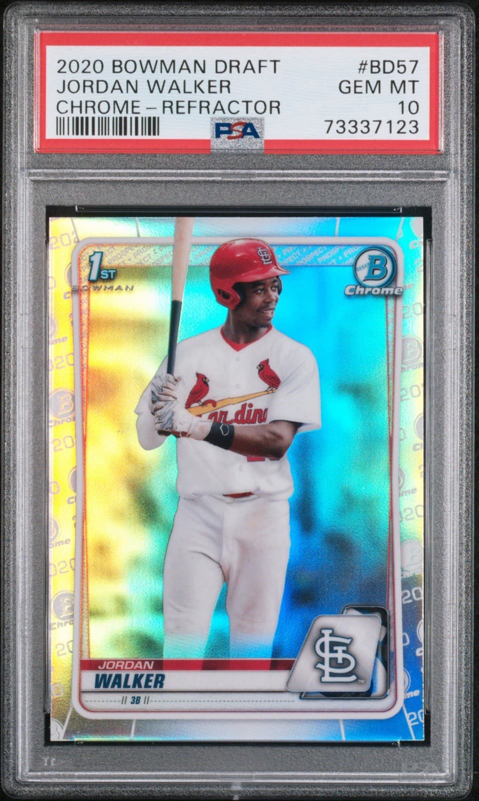 2020 Bowman Draft - Jordan Walker #BD-57 Chrome - Refractor (RC). PSA 10 GEM MT