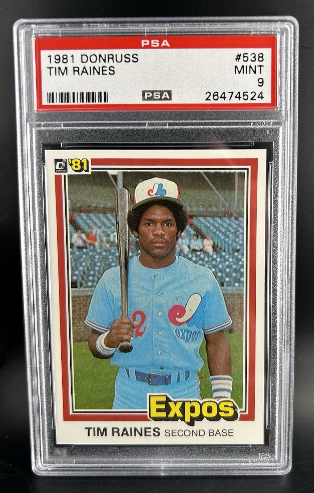 1981 Donruss #538 Tim Raines (RC) HOF Montreal Expos. PSA 9 MINT