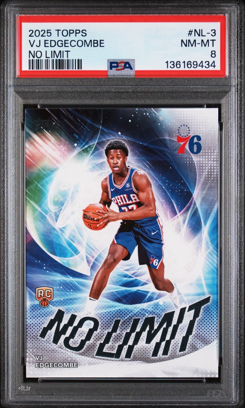 2025-26 Topps - No Limit VJ Edgecombe #NL-3 (RC). PSA 8 NM - MT