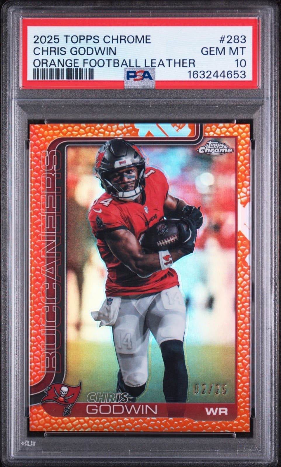 2025 Topps Chrome - Chris Godwin #283 Orange Football Leather /25. PSA 10. Pop 1