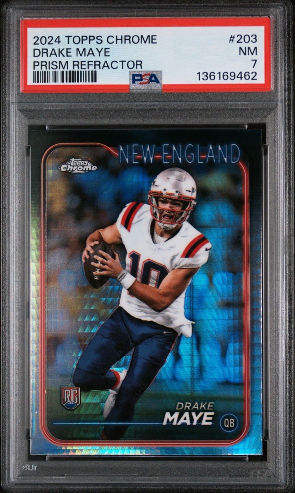 2024 Topps Chrome - Drake Maye #203 Prism Refractor (RC). PSA 7 NM