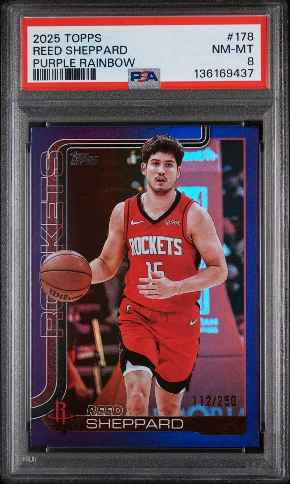 2025-26 Topps - Reed Sheppard #178 Purple Rainbow /250. PSA 8 NM-MT