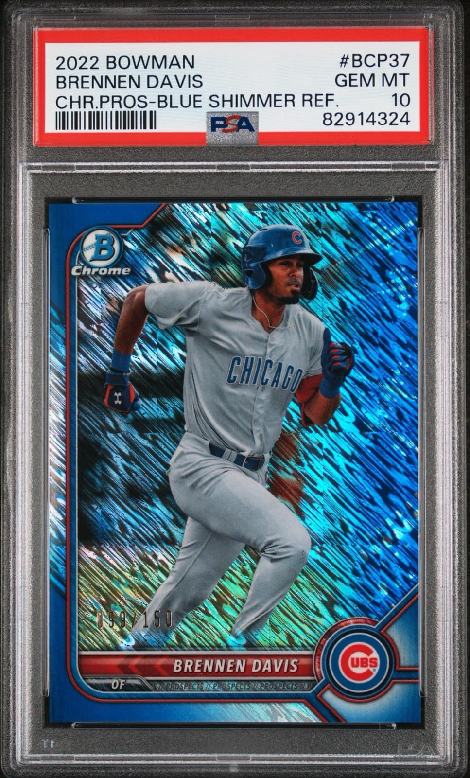 2022 Bowman Chrome Prospects - Brennen Davis Blue Shimmer Refractor /150. PSA 10