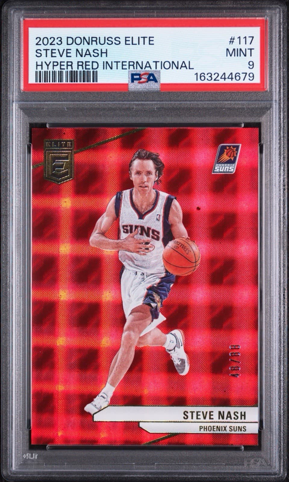 2023 PANINI DONRUSS ELITE #117 STEVE NASH HYPER RED INTERNATIONAL /88. PSA 9