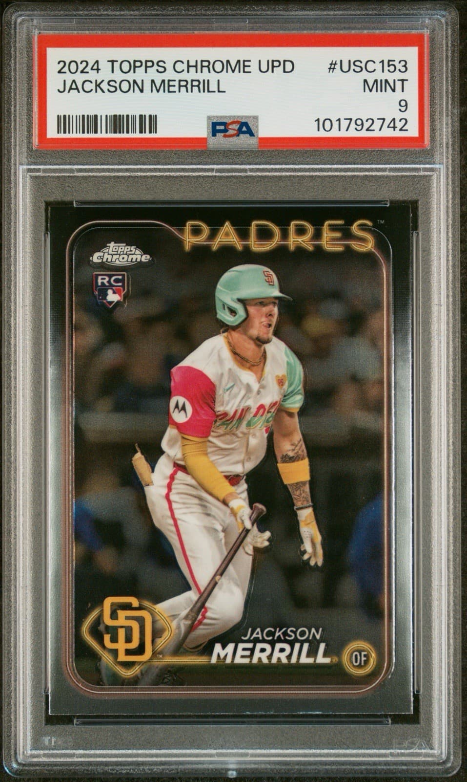 2024 Topps Chrome Update Series - #USC153 Jackson Merrill (RC). PSA 9.