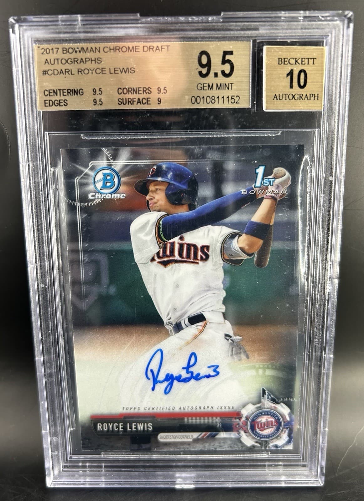 2017 Bowman Chrome Draft Pick Autographs - Royce Lewis (RC) #CDA-RL. BGS 9.5/10