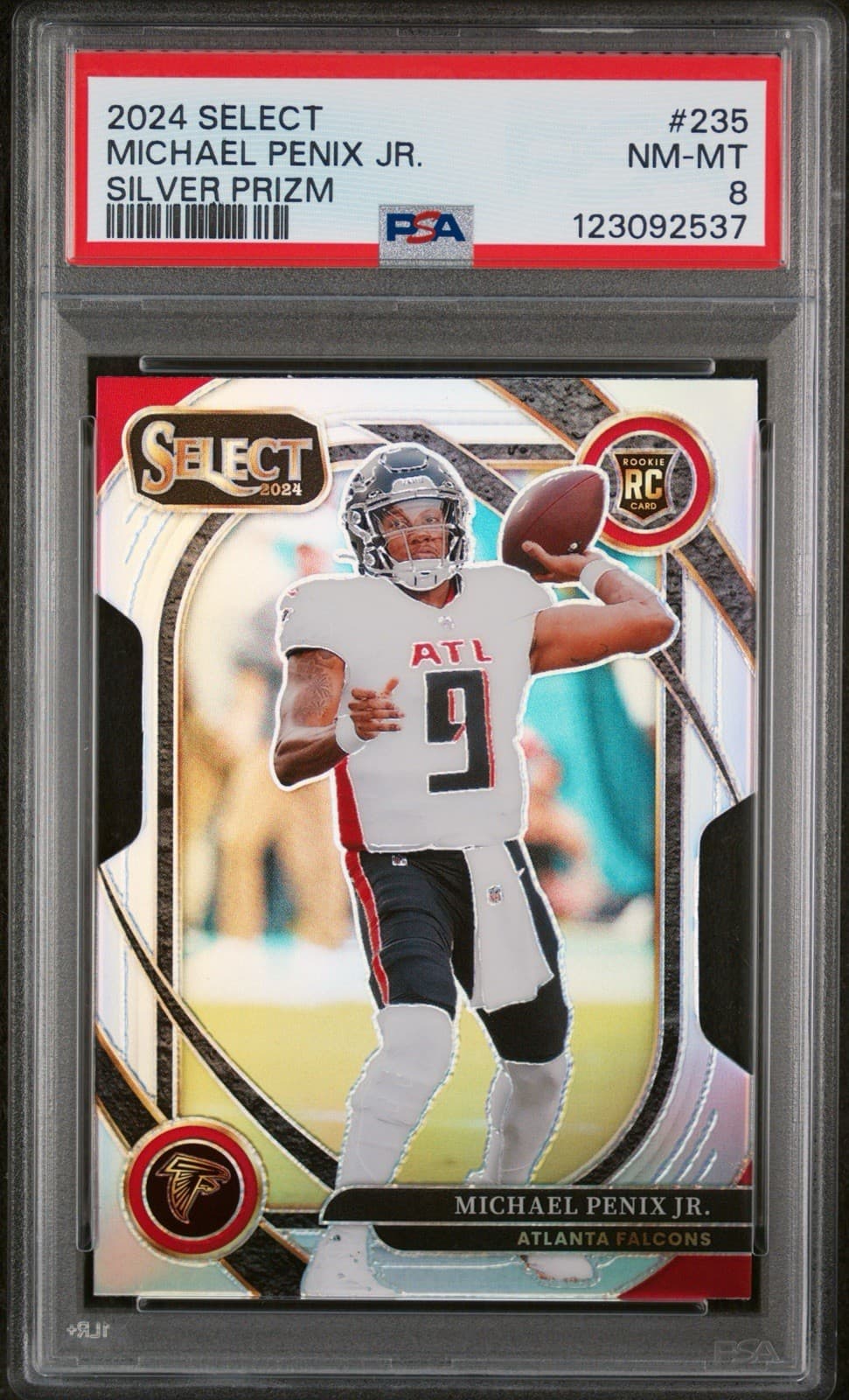 2024 Select - Club Level Michael Penix Jr. #235 Silver Prizm Die-Cut (RC). PSA 8