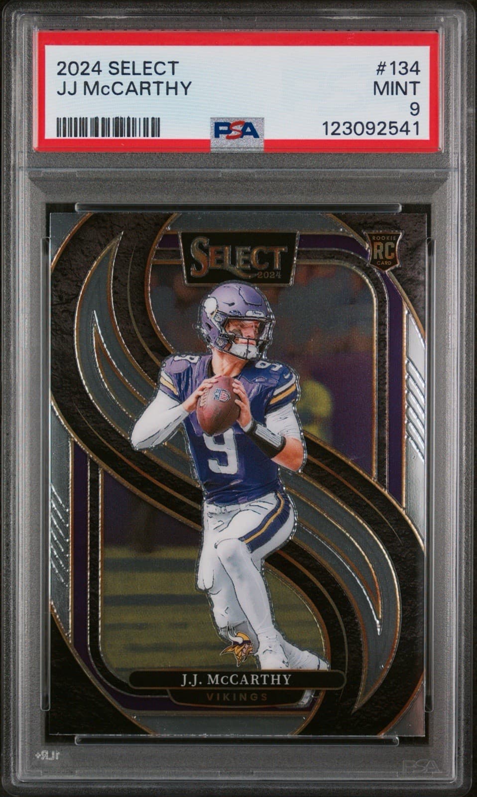 2024 Panini Select - Premier Level J.J. McCarthy #134 (RC). PSA 9 Mint