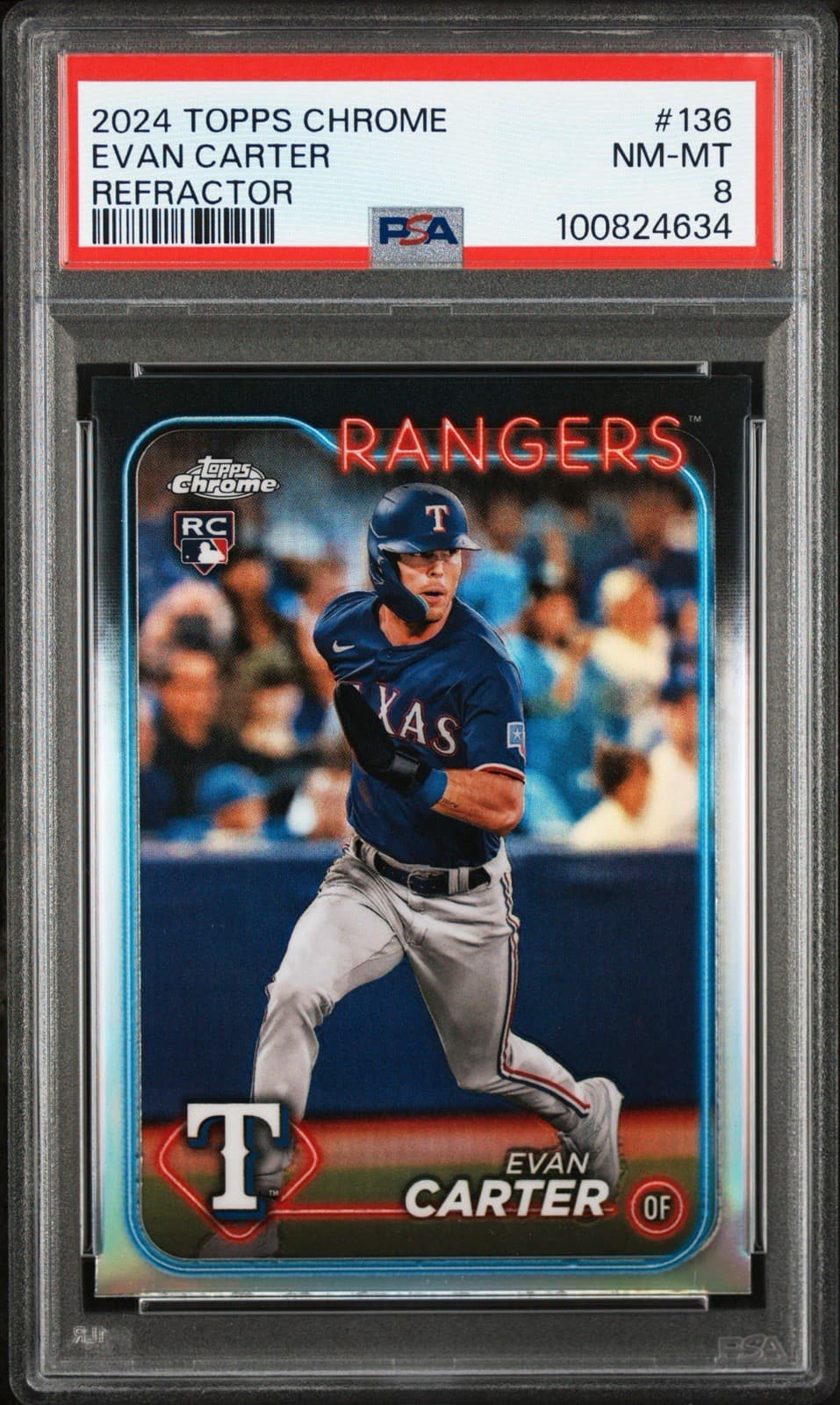 2024 Topps Chrome - Evan Carter #136 Refractor (RC). PSA 8. NM-MT